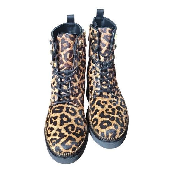 Michael Kors Haskell Leopard Calf Hair Lace Zip Up Combat Boots US 9M - Picture 1 of 15